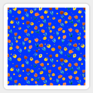 Watercolor tulips pattern - blue and orange Sticker